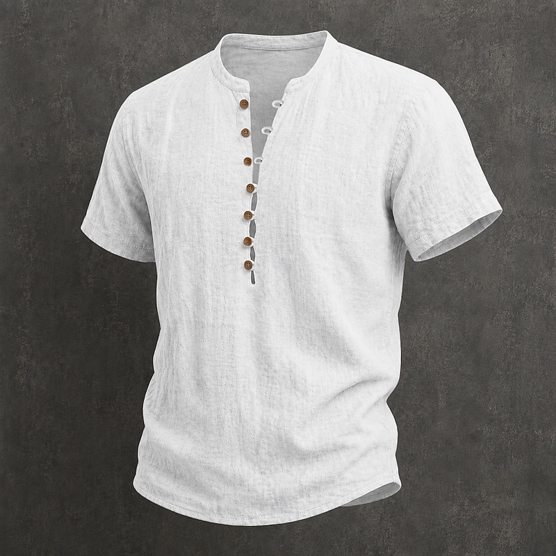 Men's Linen Popover Shirt - Casual Summer Button-Up