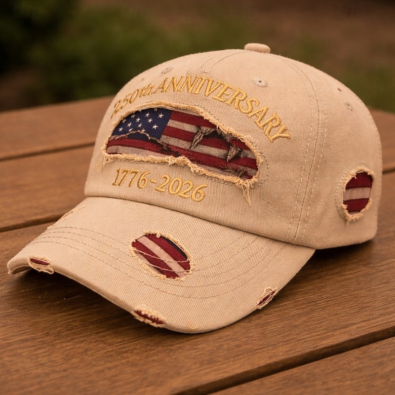 Frayed US Flag Embroidery 250 Years Anniversary Casual Baseball Hat