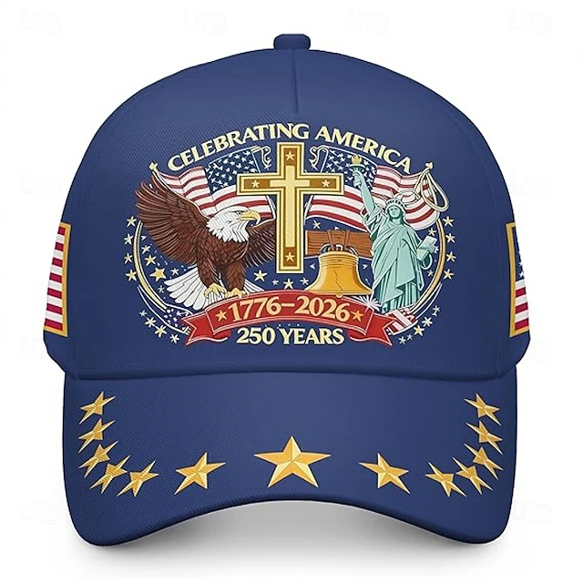 Men's USA 250th Anniversary Patriotic Cap | Embroidered Eagle, Cross & Liberty Statue Baseball Hat