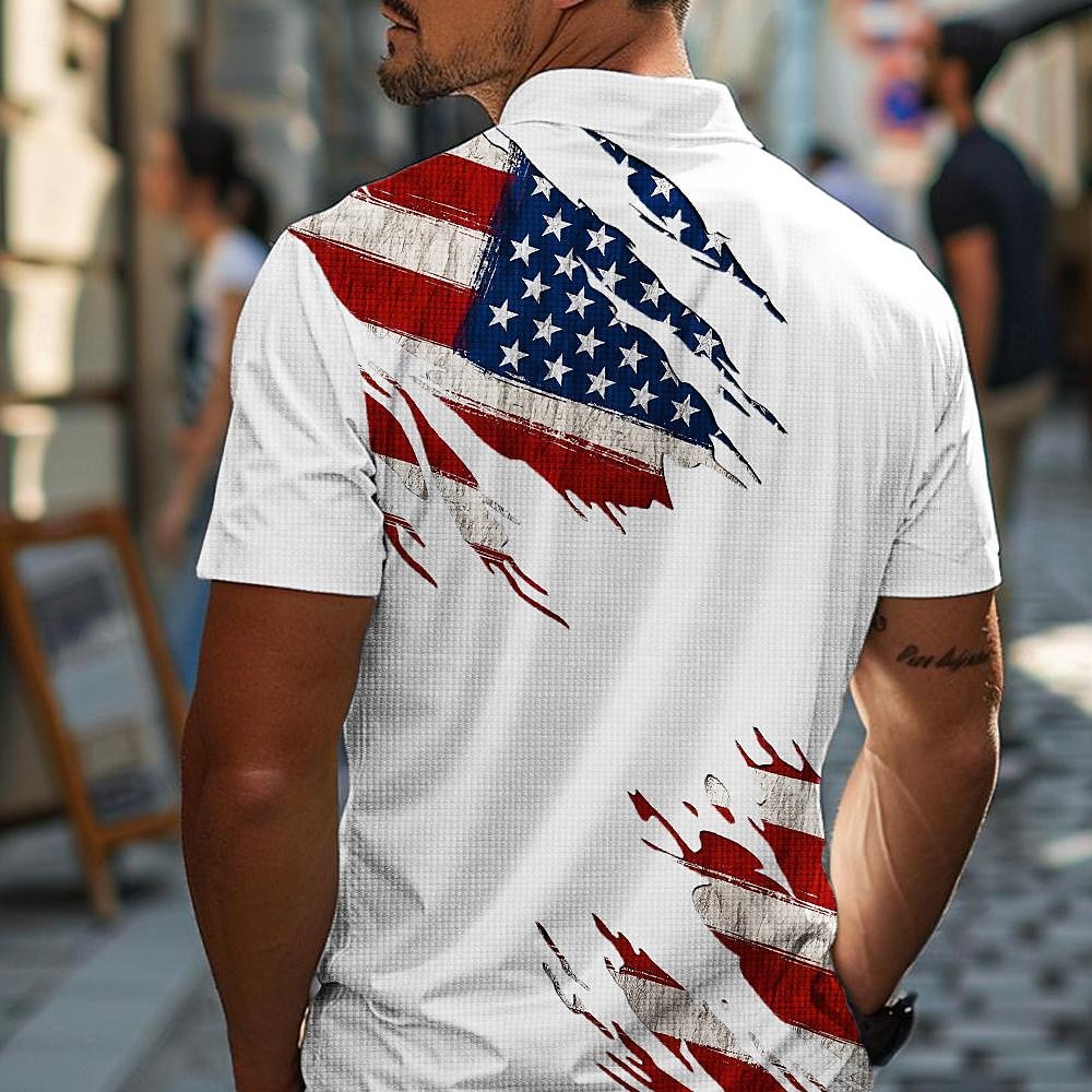 Distressed USA Flag Patriotic Men's Polo Shirt | Vintage American Flag Casual Golf Polo
