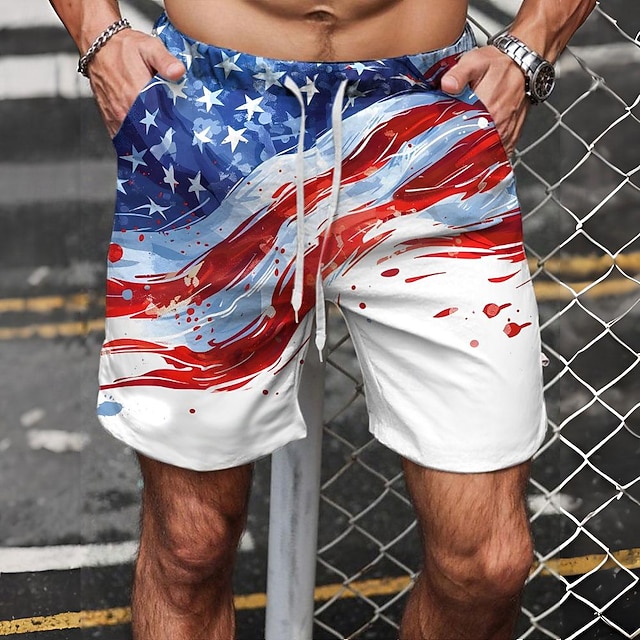 Independence Day Men's 4th of July U.S. 250th Anniversary US Flag Patriotic Lined Shorts 2 in 1 Board Shorts
