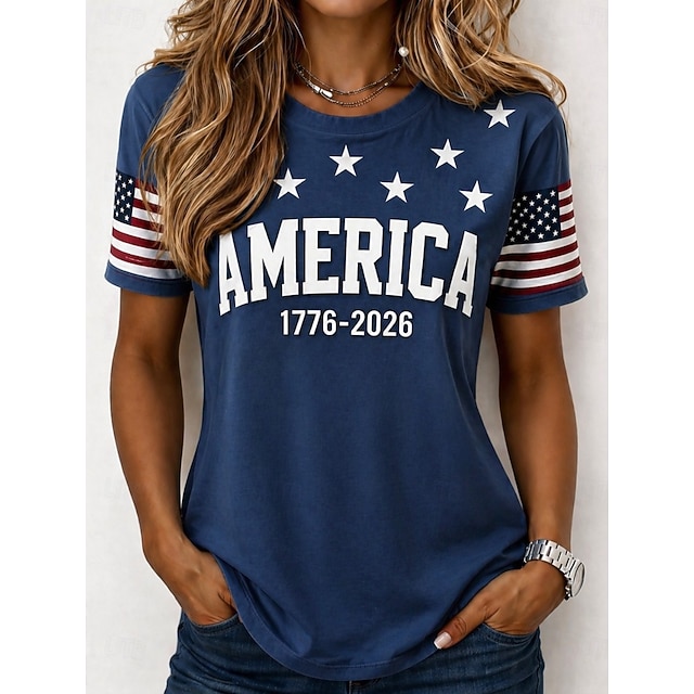 Independence Day American Flag Sleeve Crew Neck Tee