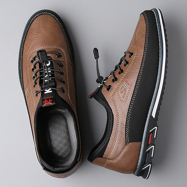 Men's Brown Casual Sneakers with Lace-Up Design – Comfortable Non-Slip Walking Shoes for Daily Outdoor Activities