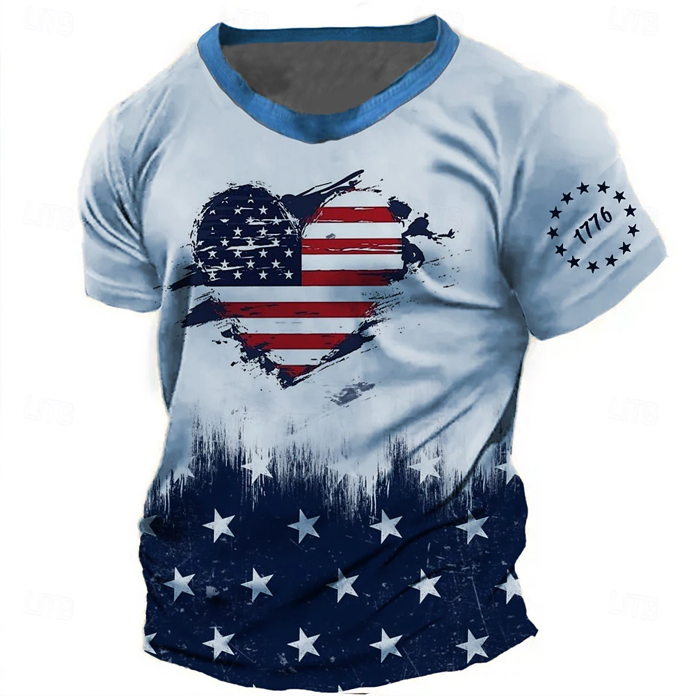 4th of July 2026 250th Memorial Day Patriotic Patriot 3D Print US Flag Crew Neck Short Sleeve T-Shirt Casual Daily Street