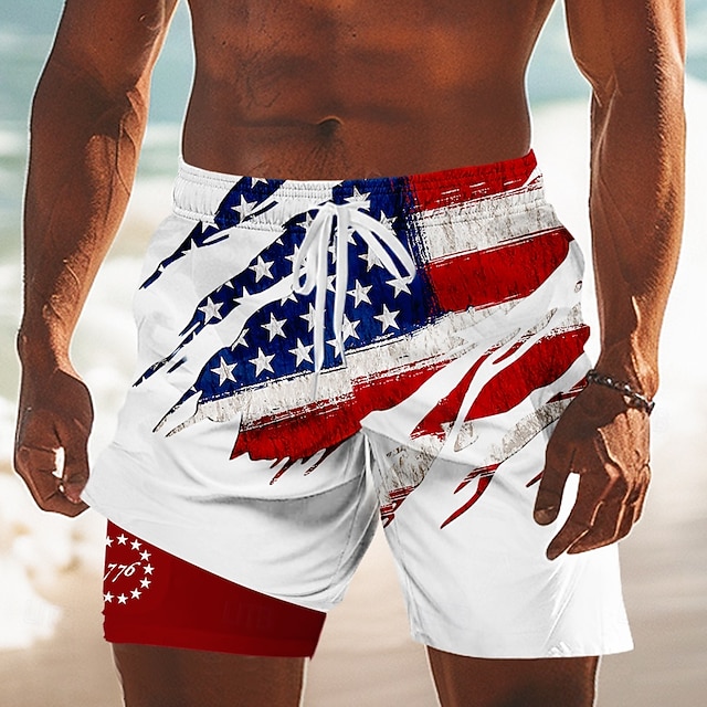 Independence Day Men's 4th of July U.S. 250th Anniversary US Flag Patriotic Lined Shorts 2 in 1 Board Shorts