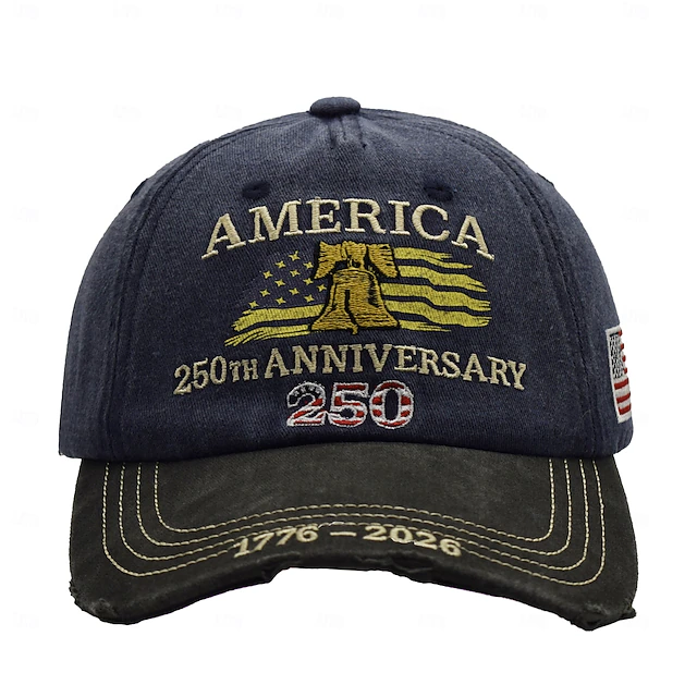 Men's USA 250th Anniversary Distressed Baseball Cap | Embroidered Liberty Bell Patriotic Trucker Hat