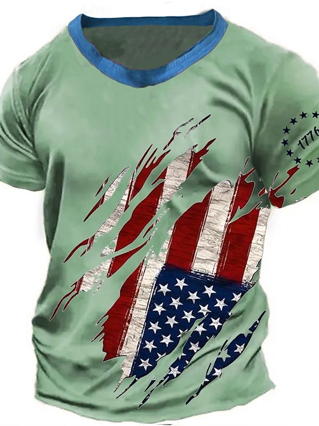 4th of July 2026 250th Memorial Day Patriotic Patriot 3D Print US Flag Crew Neck Short Sleeve T-Shirt Casual Daily Street
