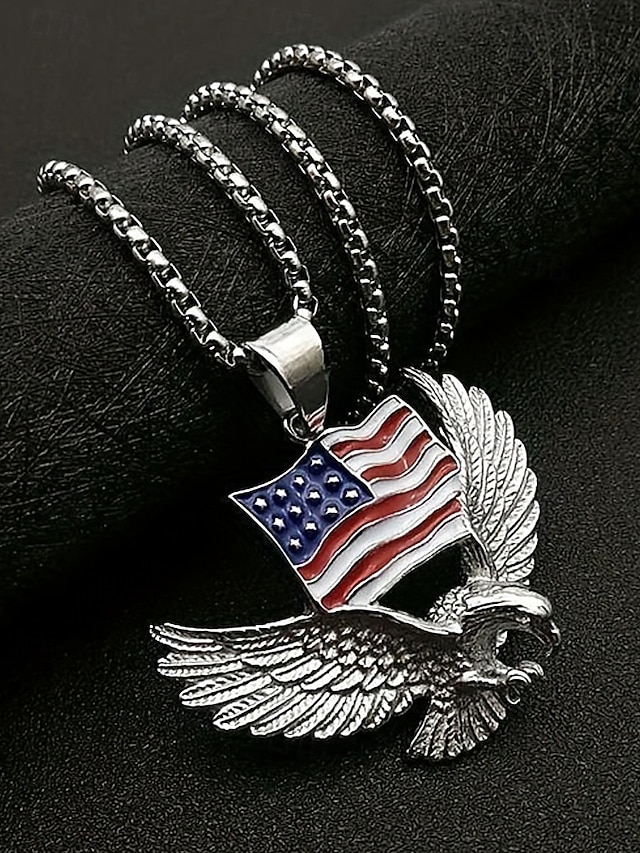 American Flag Eagle Pendant Necklace – Gold/Silver Plated Patriotic Jewelry, USA Pride Waving Flag & Bald Eagle