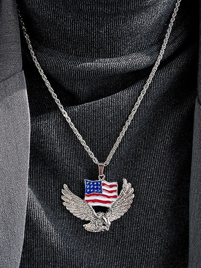 American Flag Eagle Pendant Necklace – Gold/Silver Plated Patriotic Jewelry, USA Pride Waving Flag & Bald Eagle