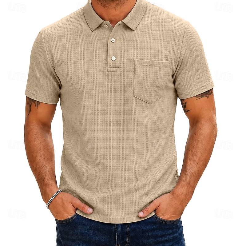 Men's Linen Polo Shirt - Classic Vacation Short Sleeve