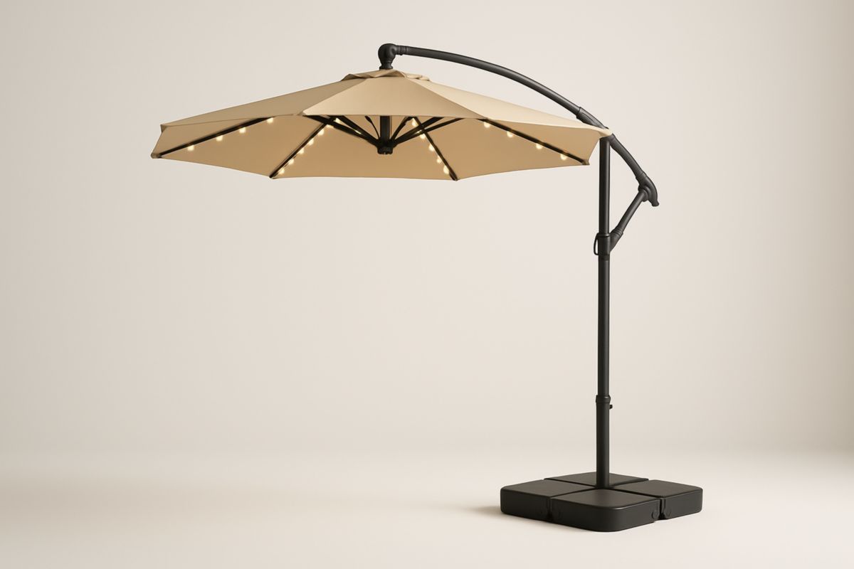 Cantilever Outdoor Umbrella with LED Lights 3m Diameter Beige Polyester