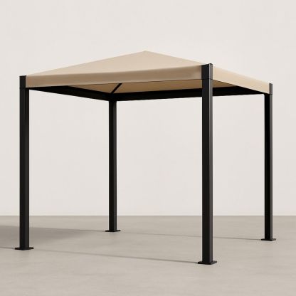 Outdoor Metal Frame Gazebo with Polyester Canopy Beige 300cm