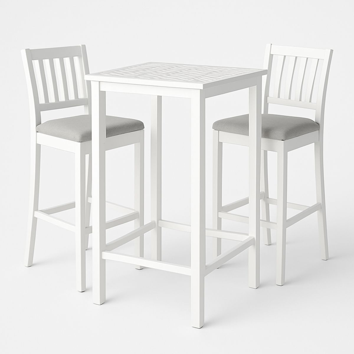 3-Piece White Wood Bar Table Set with Cushioned Stools
