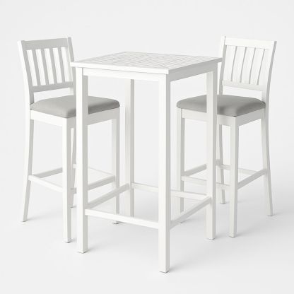 3-Piece White Wood Bar Table Set with Cushioned Stools