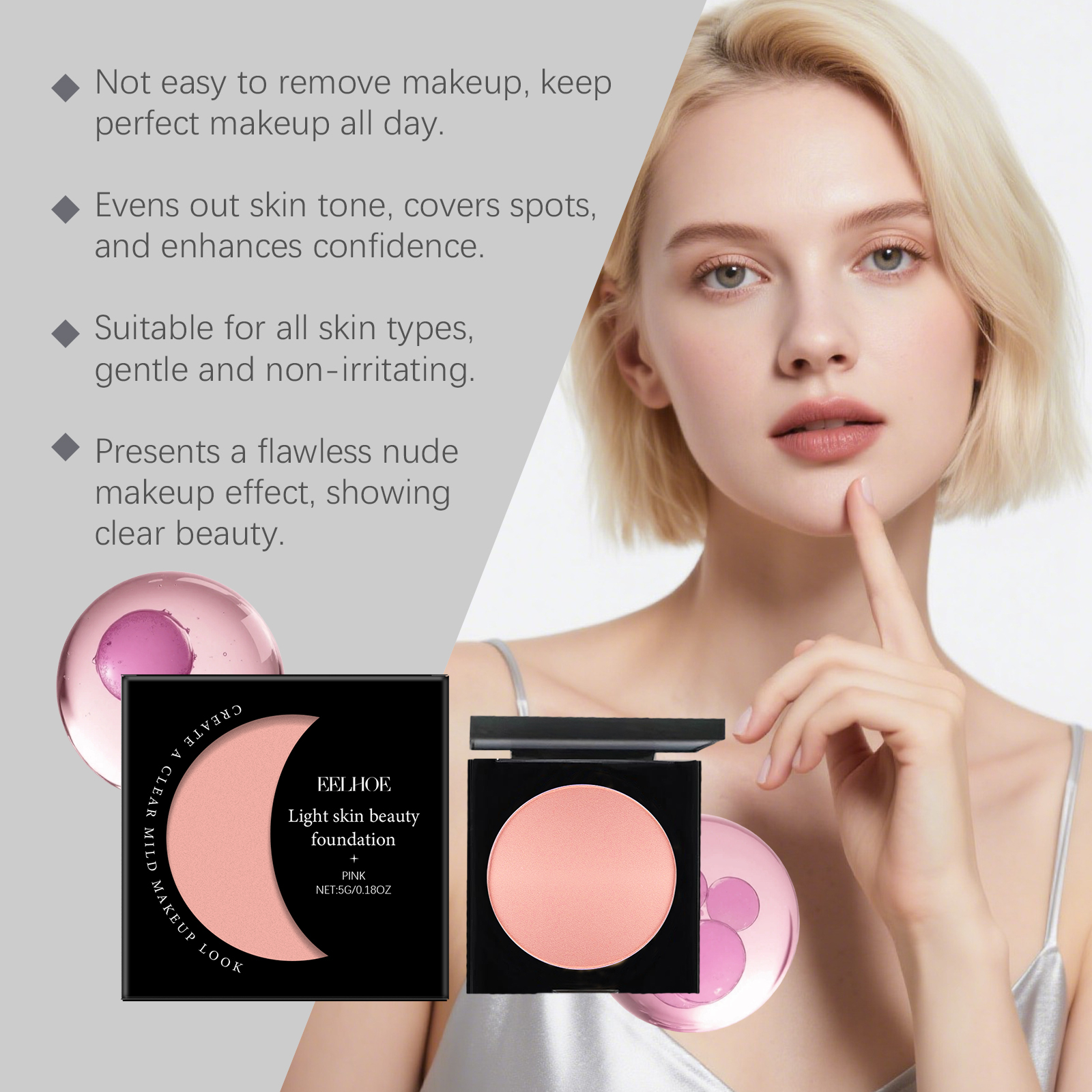 EELHOE Pink Hydrating Concealing Foundation Cream: Natural, lightweight, and long-lasting with a matte, translucent finish; a nourishing foundation cream.-Velvet