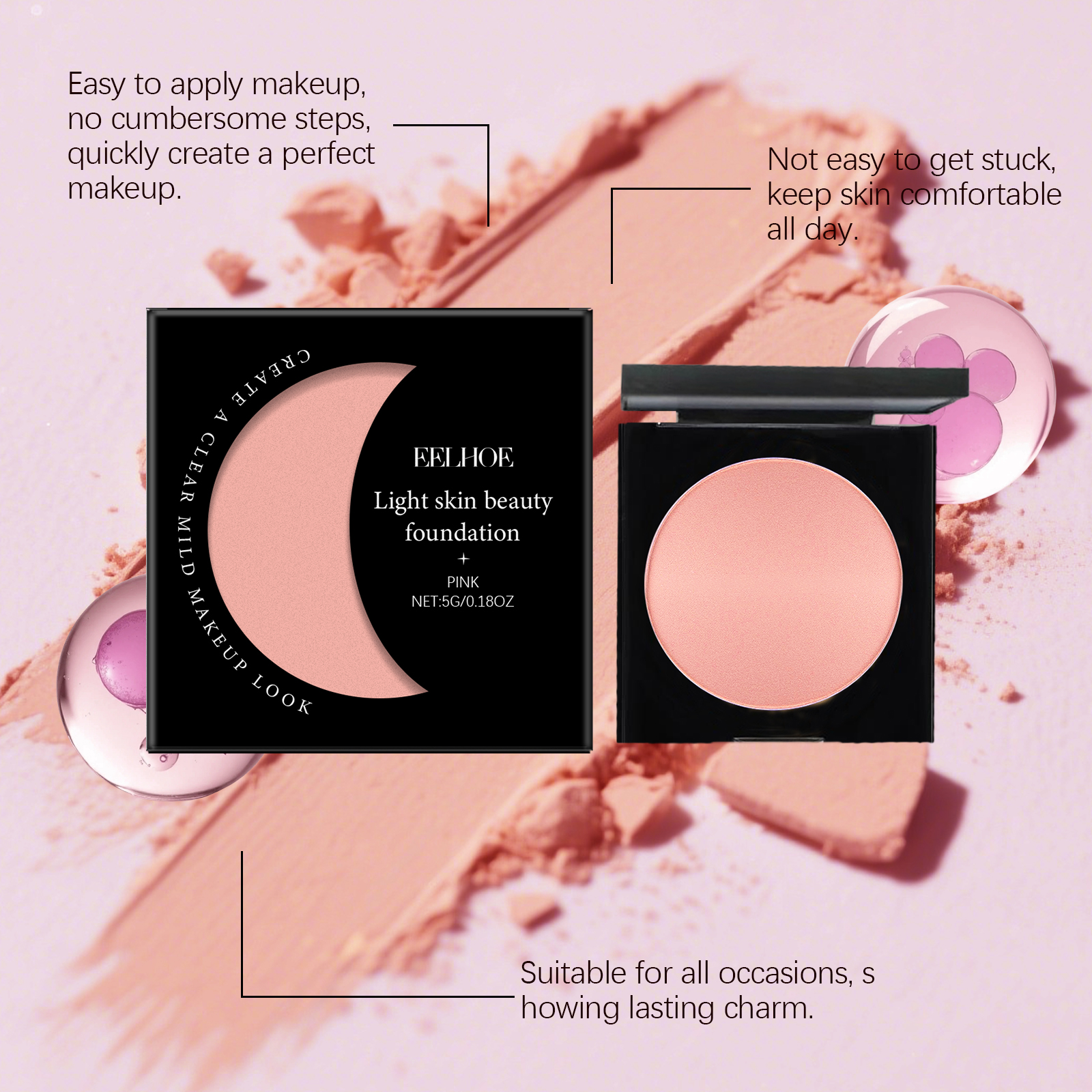 EELHOE Pink Hydrating Concealing Foundation Cream: Natural, lightweight, and long-lasting with a matte, translucent finish; a nourishing foundation cream.-Velvet