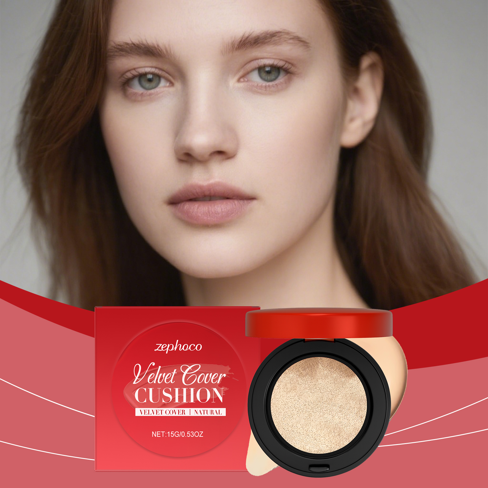 Zephoco Moisturizing Concealing Cushion Foundation, Natural Shade: This concealer cushion foundation features a delicate texture, creating a hydrated and lightweight makeup look.-Velvet