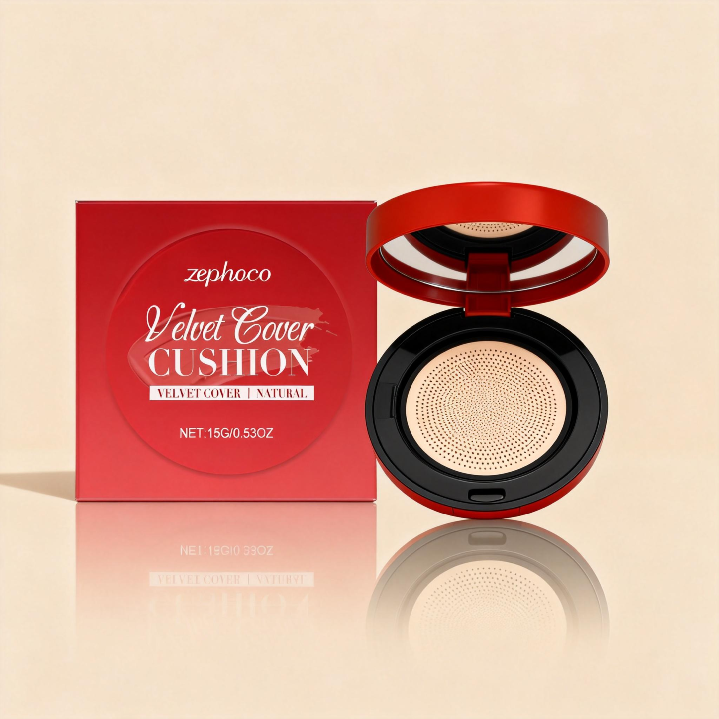 Zephoco Moisturizing Concealing Cushion Foundation, Natural Shade: This concealer cushion foundation features a delicate texture, creating a hydrated and lightweight makeup look.-Velvet