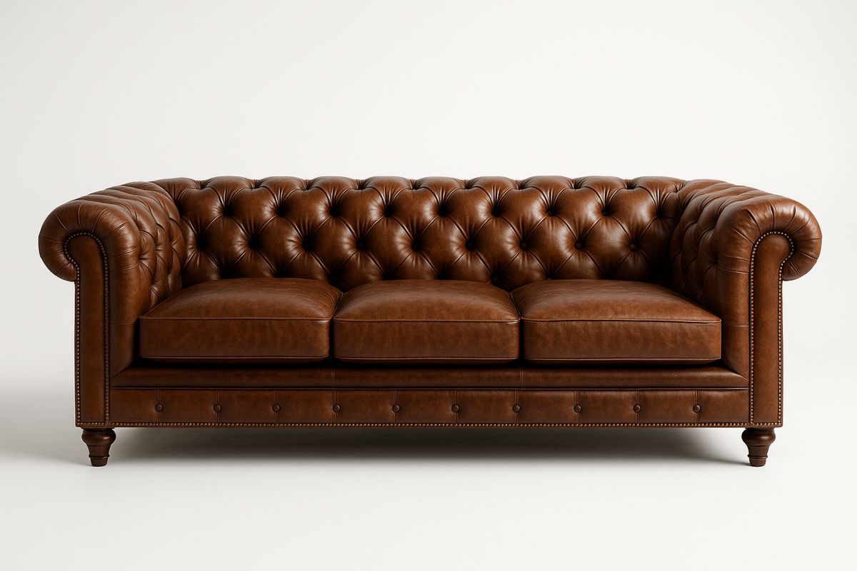 Brown Leather Chesterfield Sofa Three-Seater 220cm-Velintrao