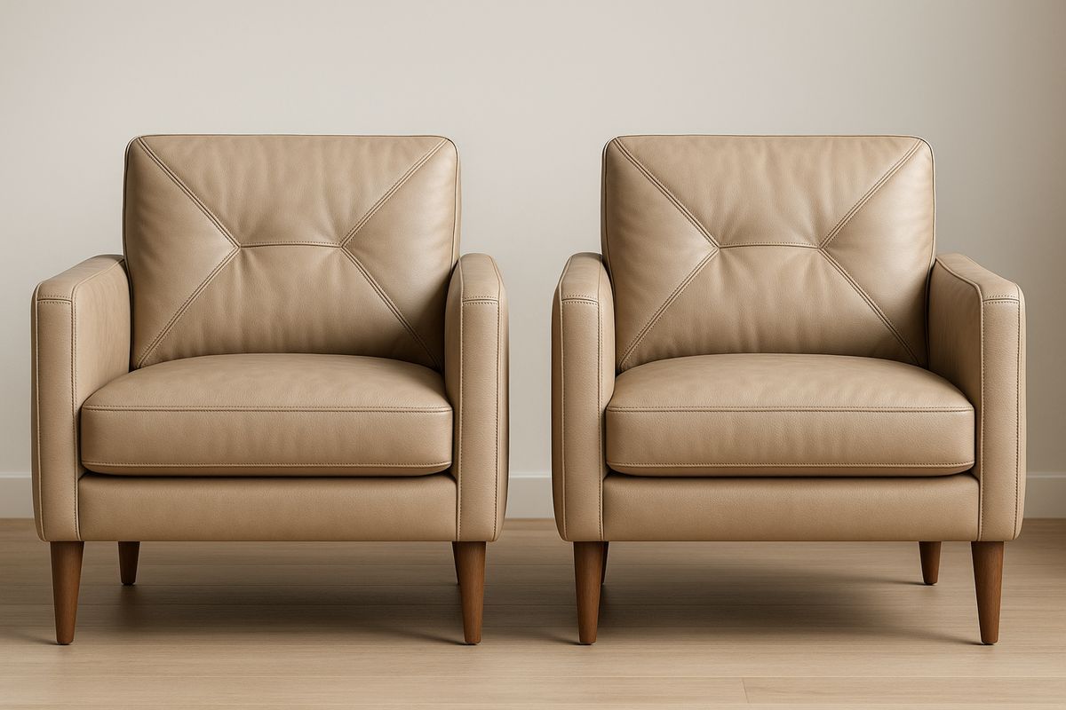 Set of 2 Beige PU Leather Armchairs with Solid Wood Legs-Velintrao