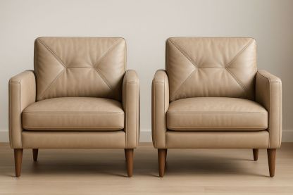 Set of 2 Beige PU Leather Armchairs with Solid Wood Legs-Velintrao