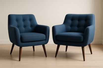 Set of Two Blue Polyester Armchairs with Solid Wood Legs-Velintrao