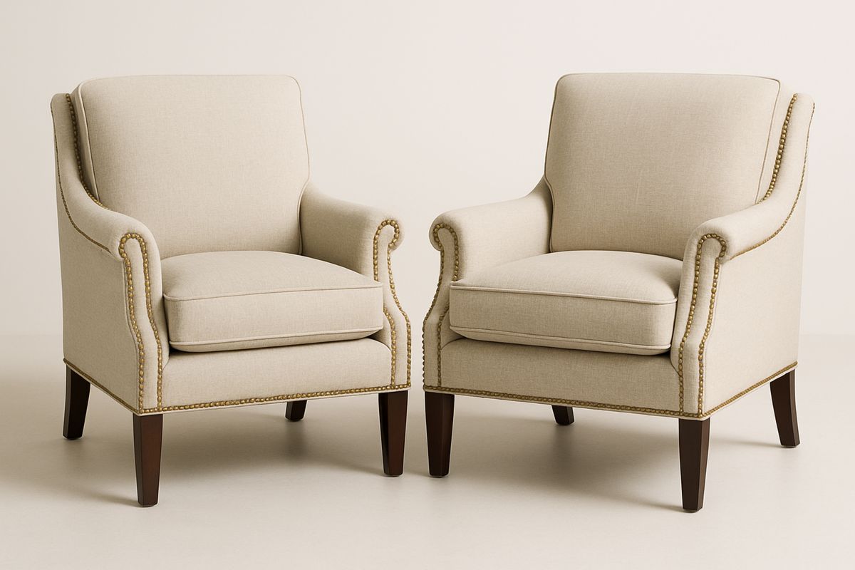 Pair of Beige Upholstered Armchairs with Wooden Legs-Velintrao