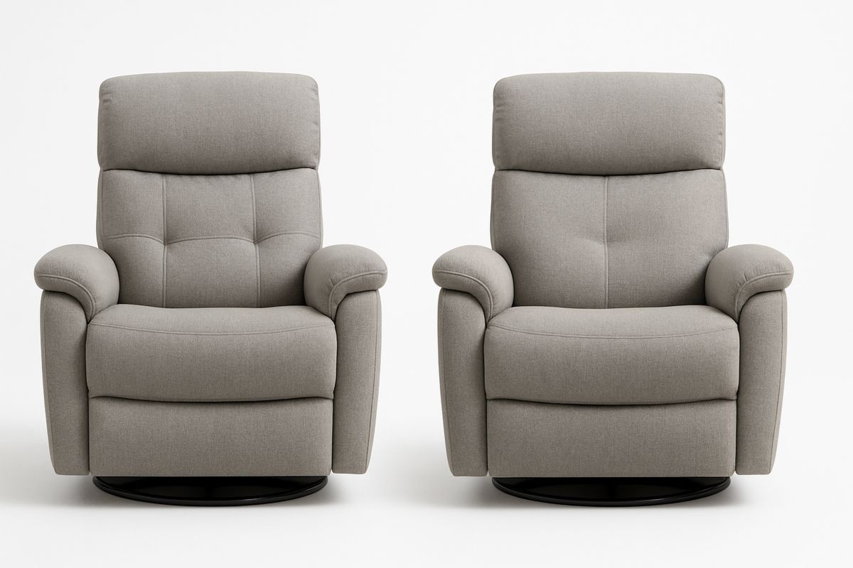 2 Piece Grey Polyester Recliner Armchair Set with Swivel Base 100cm x 90cm x 105cm-Velintrao