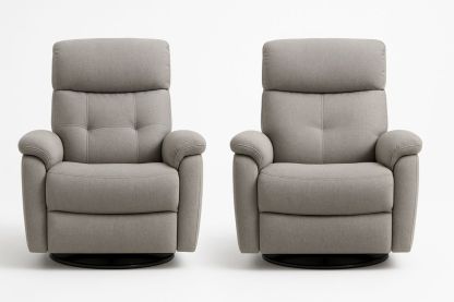 2 Piece Grey Polyester Recliner Armchair Set with Swivel Base 100cm x 90cm x 105cm-Velintrao