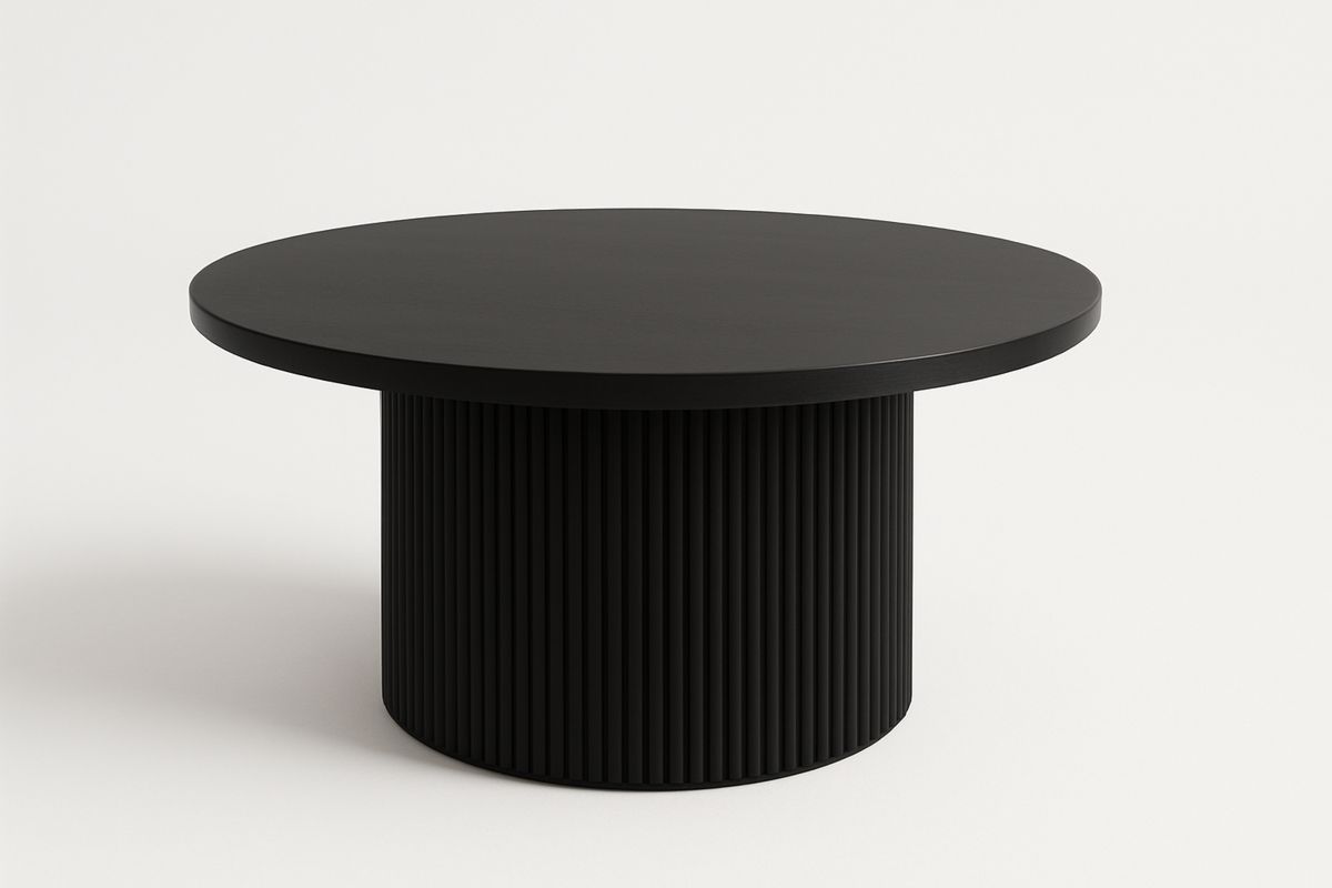 Black Wood Veneer Round Coffee Table 80 cm-Velintrao
