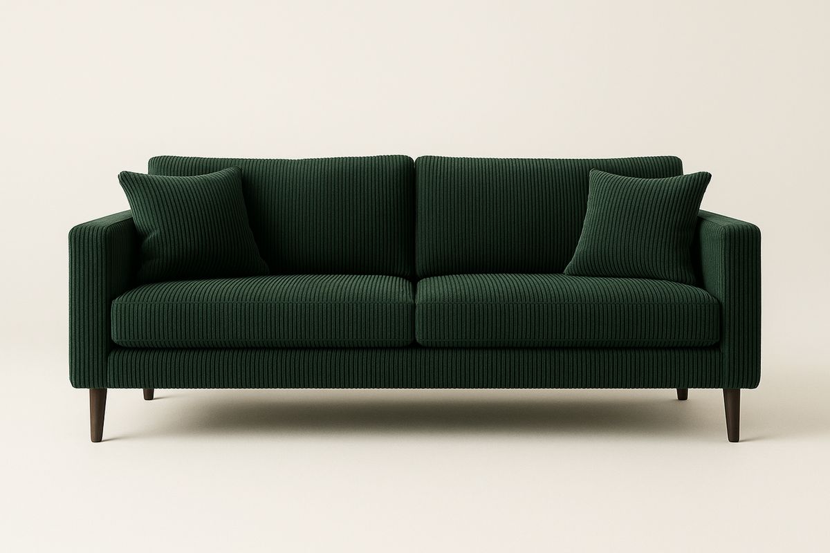Dark Green Corduroy Sofa 3-Seater Solid Wood Legs 210cm Width-Velintrao