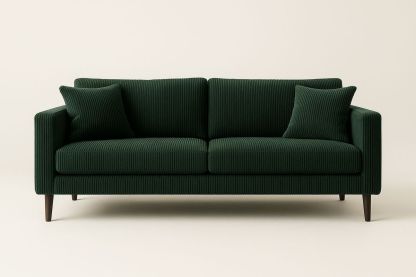 Dark Green Corduroy Sofa 3-Seater Solid Wood Legs 210cm Width-Velintrao