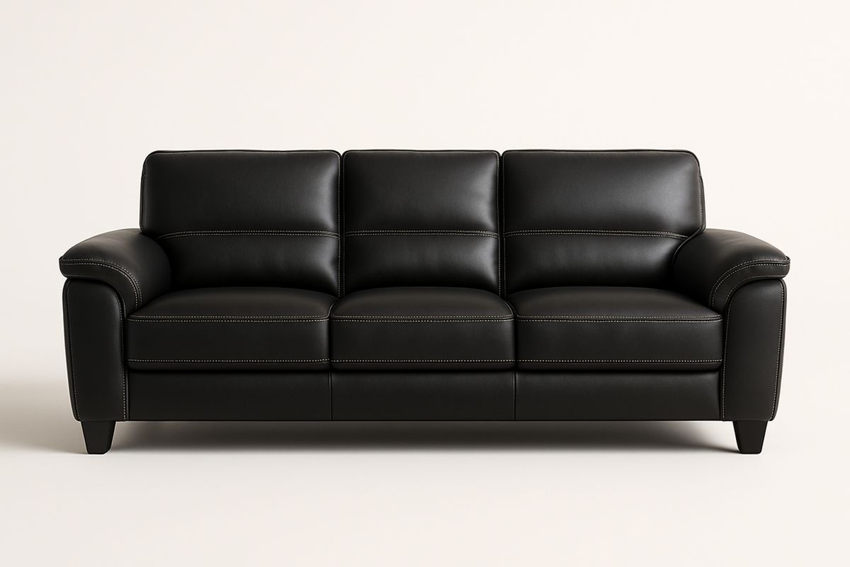 Black Faux Leather 3-Seater Sofa-Velintrao