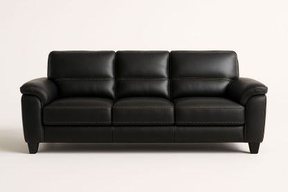 Black Faux Leather 3-Seater Sofa-Velintrao