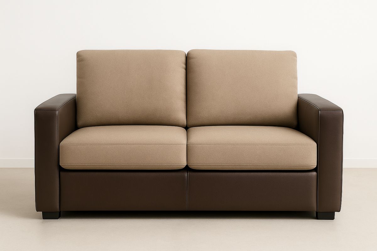 Two Seater Sofa Fabric/Bonded Leather Brown/Beige 150cm Long-Velintrao