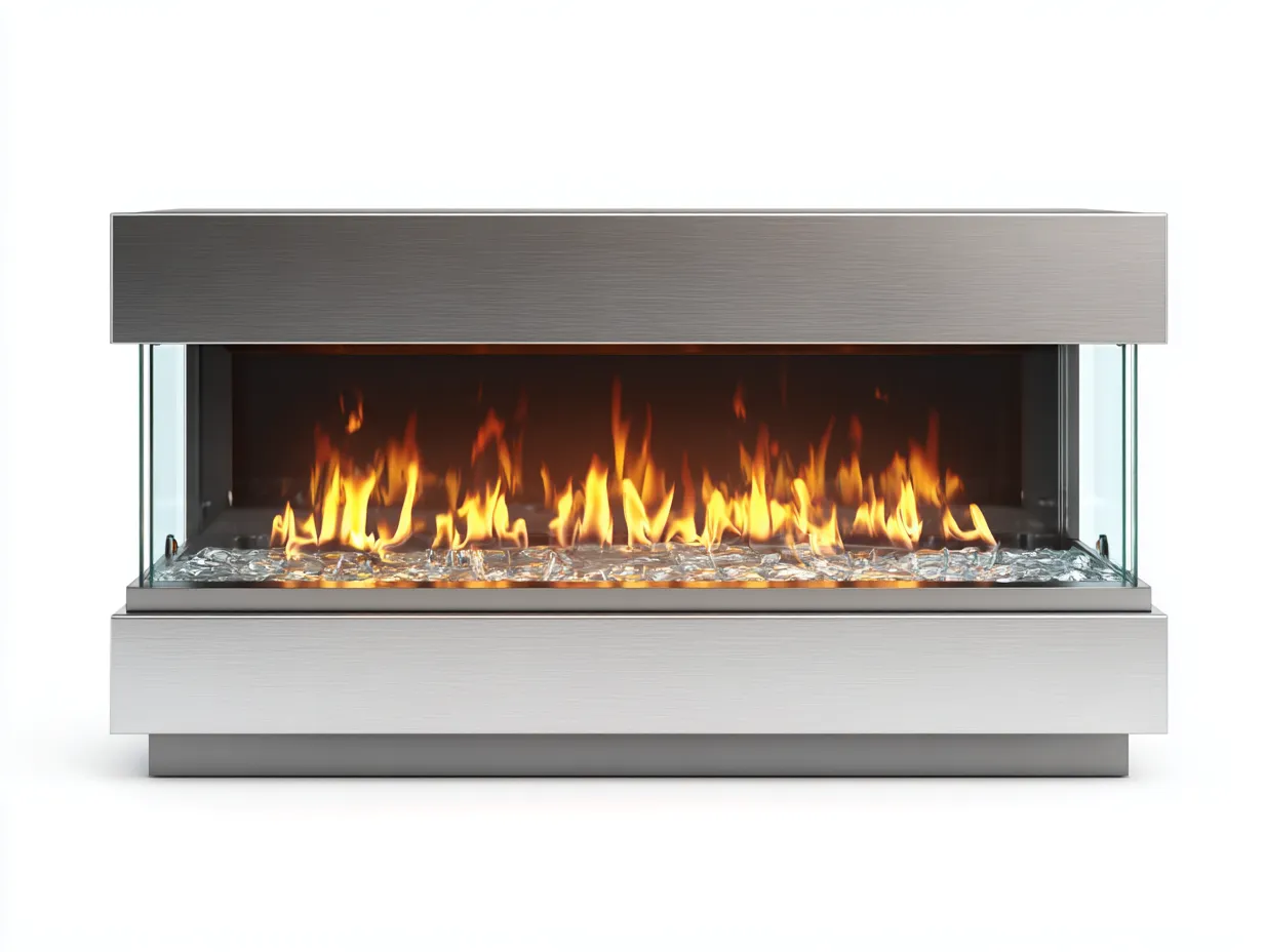 Caminetto elettrico in acciaio inox e vetro 100x30x75 cm - argento/trasparente - per soggiorno - design moderno-Dwellingon