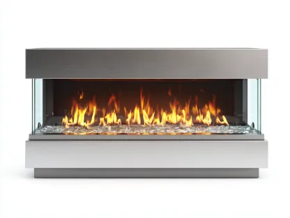 Caminetto elettrico in acciaio inox e vetro 100x30x75 cm - argento/trasparente - per soggiorno - design moderno-Dwellingon