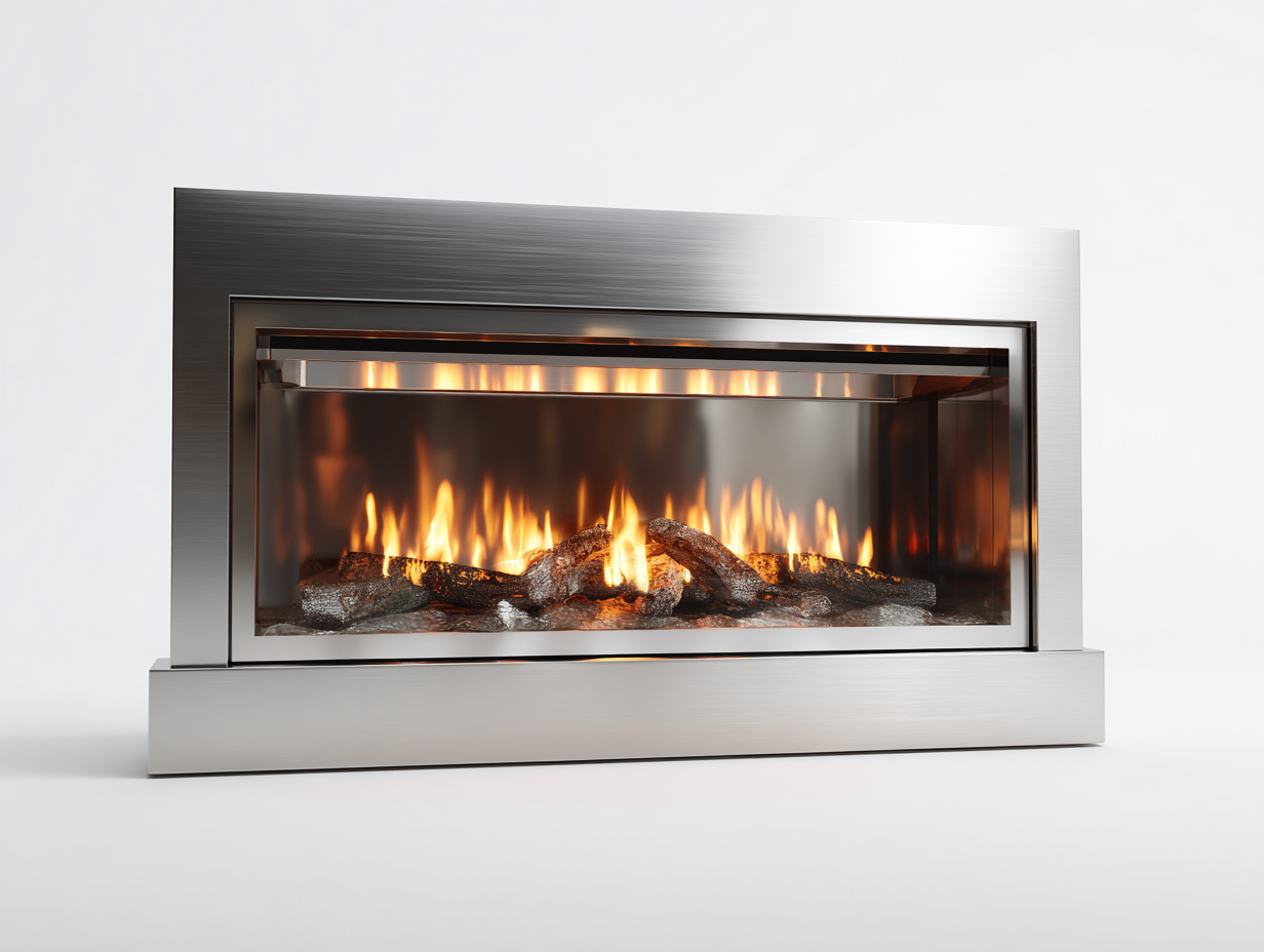 Caminetto elettrico in acciaio inox 100x20x70 cm - argento/nero - per soggiorno - design moderno-Dwellingon