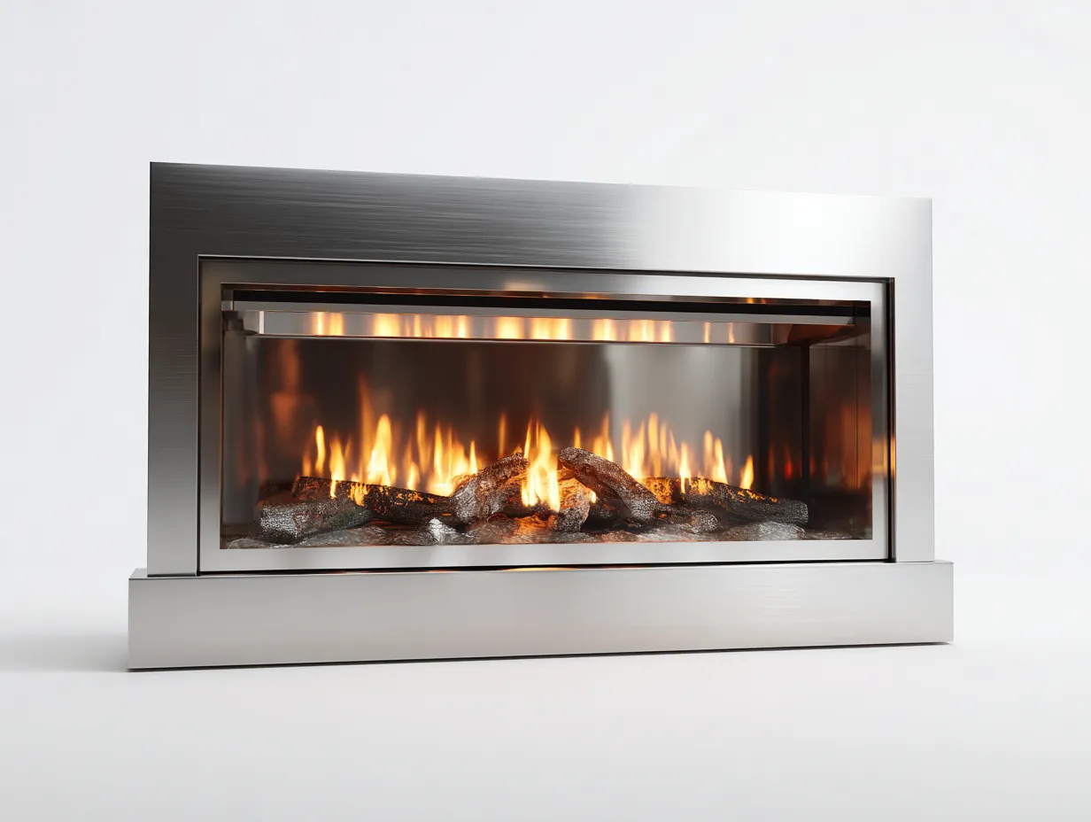 Caminetto elettrico in acciaio inox 100x20x70 cm - argento/nero - per soggiorno - design moderno-Dwellingon