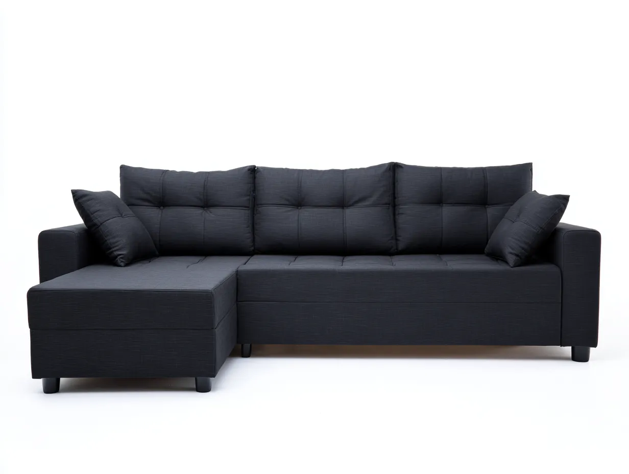 Divano angolare in tessuto 260x150x85cm - nero - per soggiorno - design moderno-Dwellingon