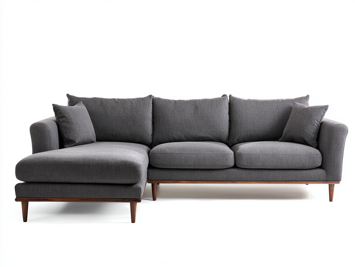 Divano angolare in tessuto 275x160x88cm - grigio scuro/legno naturale - per soggiorno - design moderno-Dwellingon