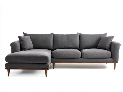 Divano angolare in tessuto 275x160x88cm - grigio scuro/legno naturale - per soggiorno - design moderno-Dwellingon