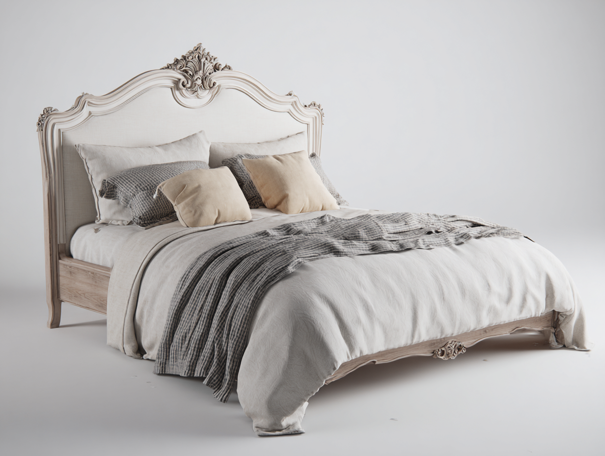 Letto matrimoniale 200x160x125 cm − rivestimento beige chiaro − per camera da letto − design francese-Dwellingon
