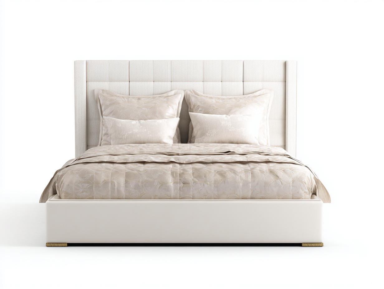 Letto matrimoniale imbottito - 200x160x125 cm - beige - per camera da letto - design moderno-Dwellingon