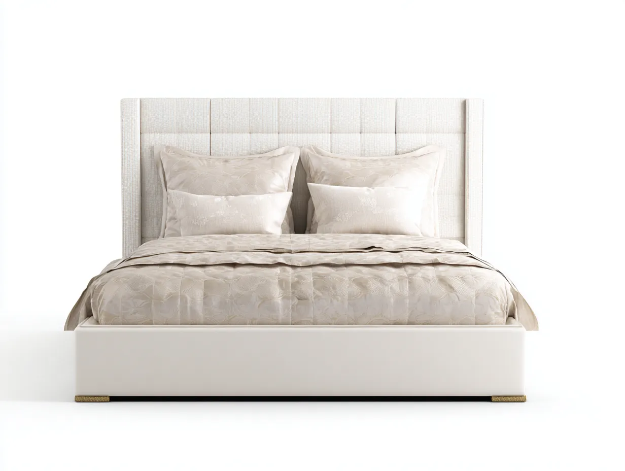 Letto matrimoniale imbottito - 200x160x125 cm - beige - per camera da letto - design moderno-Dwellingon