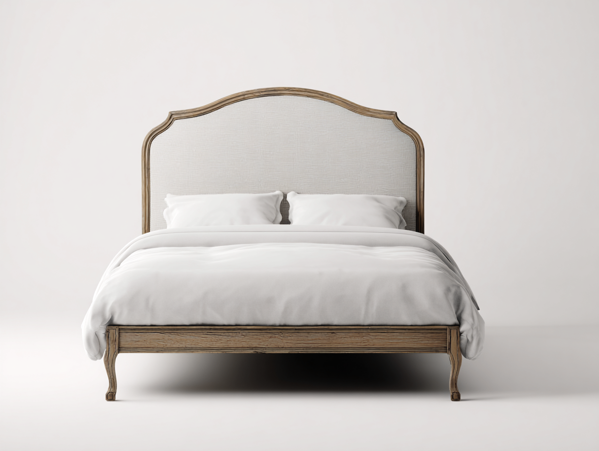 Letto matrimoniale imbottito 200x180x125cm - beige/legno naturale - per camera da letto - stile francese-Dwellingon
