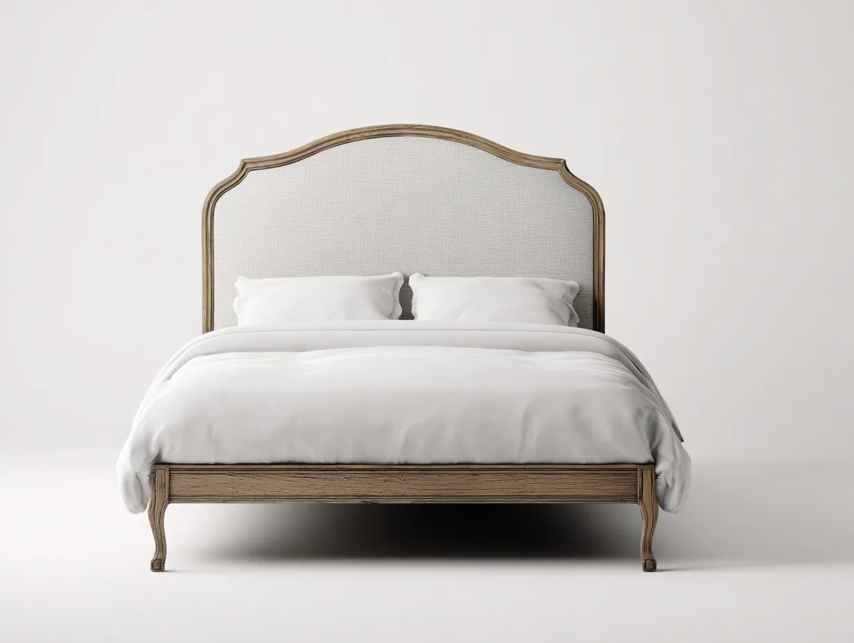 Letto matrimoniale imbottito 200x180x125cm - beige/legno naturale - per camera da letto - stile francese-Dwellingon