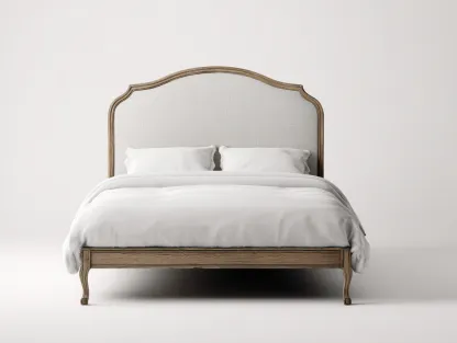 Letto matrimoniale imbottito 200x180x125cm - beige/legno naturale - per camera da letto - stile francese-Dwellingon