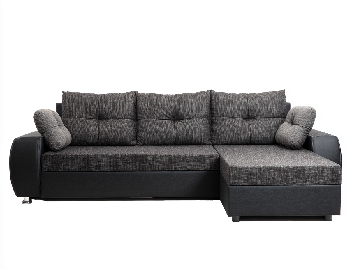 Divano angolare in tessuto e cuir sintetico 265x155x88cm - grigio scuro/nero - per soggiorno - design moderno-Dwellingon
