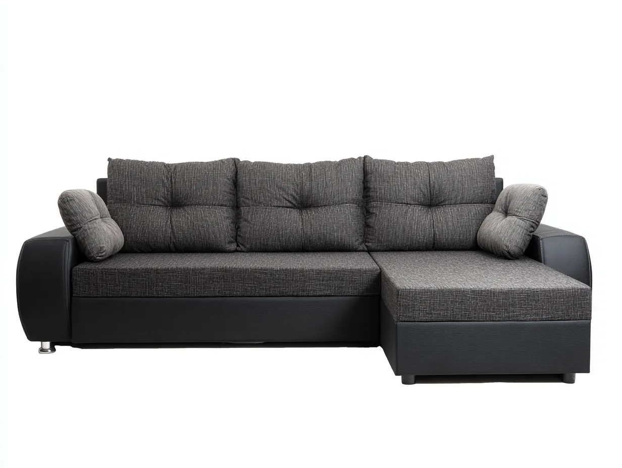 Divano angolare in tessuto e cuir sintetico 265x155x88cm - grigio scuro/nero - per soggiorno - design moderno-Dwellingon